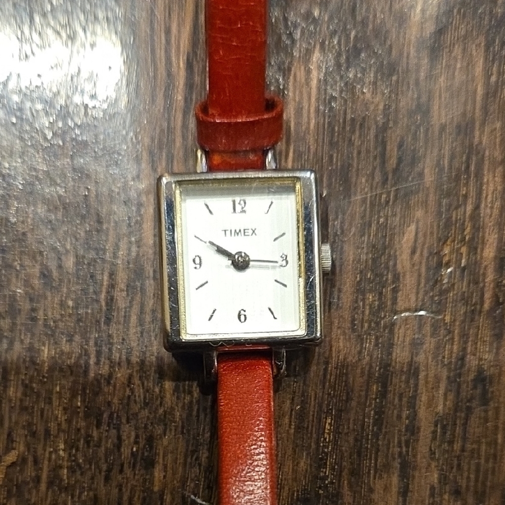 Timex Silver Case Watch with Red Strap